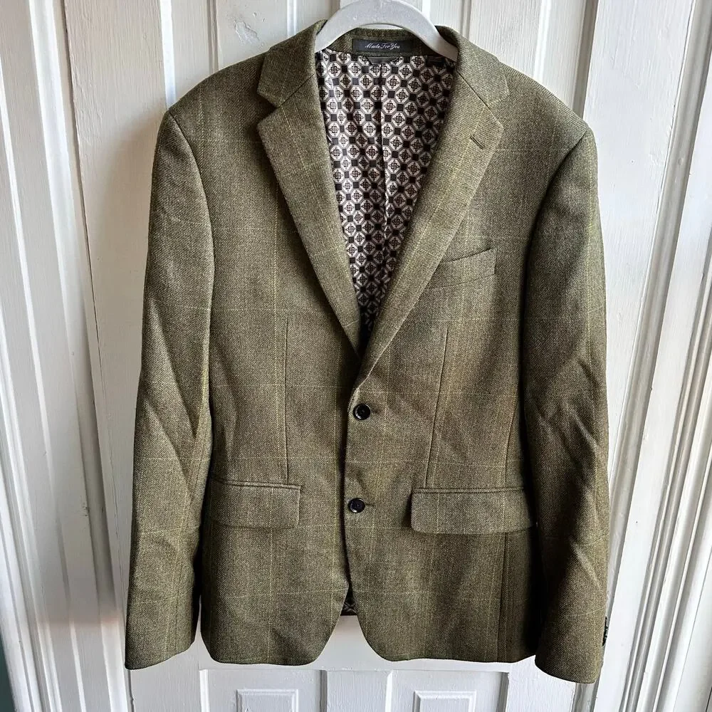 Indochino Olive Windowpane Wool Blazer Sport Coat Made For You Custom Tailored